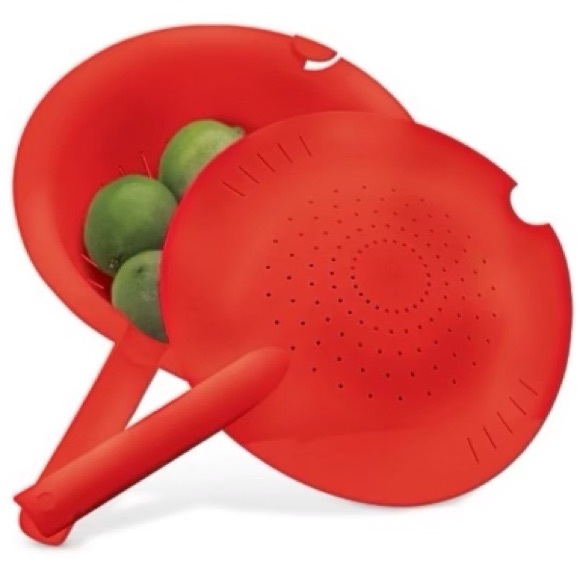 Tupperware NEW DOUBLE COLANDER 2-pc Strainer HEAVY DUTY! RED COLOR - Picture 3 of 4